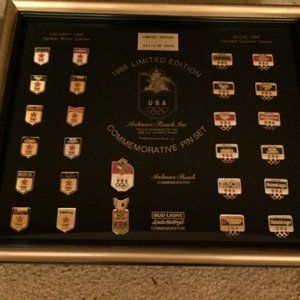 1988 LTD EDITION ANHEUSER BUSCH OLYMPIC COMMEMORATIVE FRAMED PIN SET 112 of 10 K